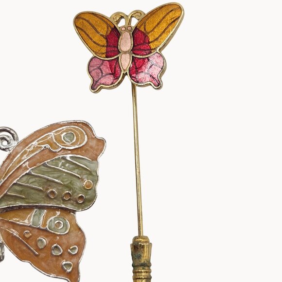 VTG Brooch 3PC Set Butterflies Spring Fairycore Whimsy Cute Floral Cottage Pins - Picture 5 of 11